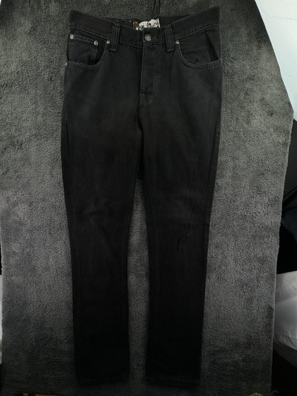 Nudie Jeans Off Beat Black Cotton Straight Cut Denim Button Fly Adult Men